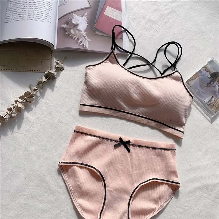 Japanese Lingerie Set Cotton Thin Screw Thread Push Up Bra Set Beauty Back Women Bra Panties Set Comfort Underwear panty sets