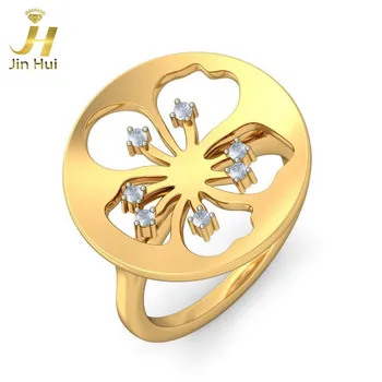 

Jinhui Women The Dutiful Hibiscus Ring Solid 18K Yellow 750 Gold 0.105CT Natural Diamond Jewelry Free Engraving