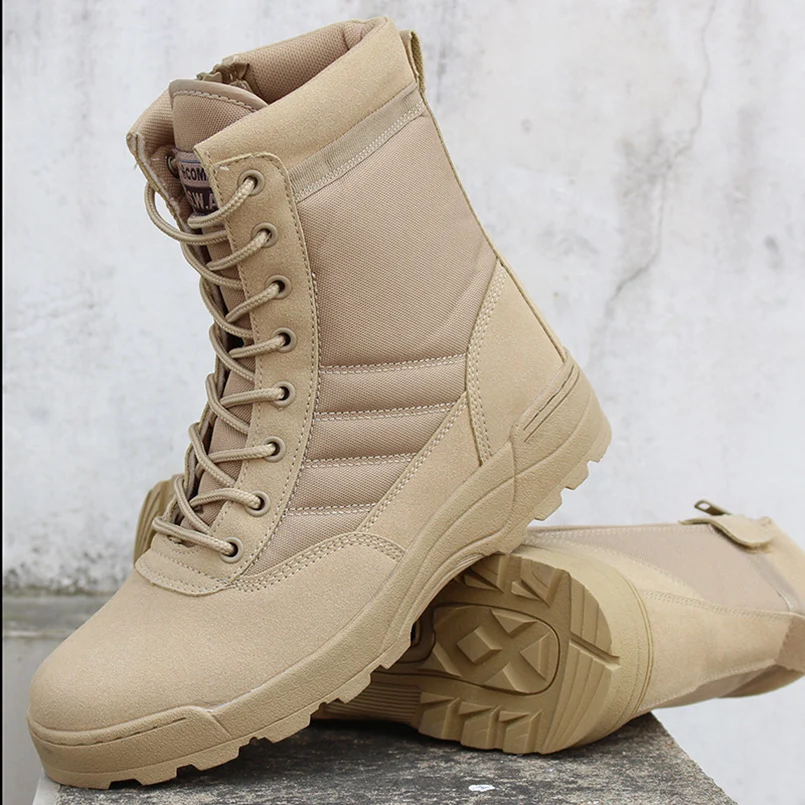 

Men Tactical Military Army Boots Breathable Leather Mesh High Top Casual Desert Work Shoes Mens SWAT Ankle Combat Boots