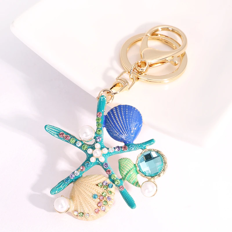 EASYA 2 цвета морской мир Кристалл Морская звезда брелок Мода Имитация Жемчуга брелок-ракушка держатели для женщин сумка ключи цепи