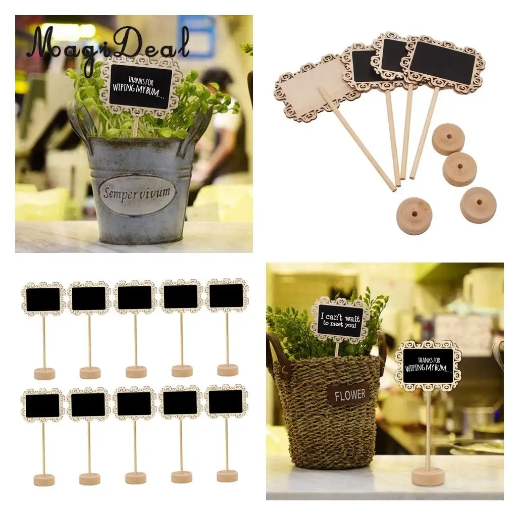 MagiDeal   10Pcs Table Top Wood Slate Chalkboard Easel Wedding Number Notice Memo Board Cafe Shop Price Promotion Stand Tags