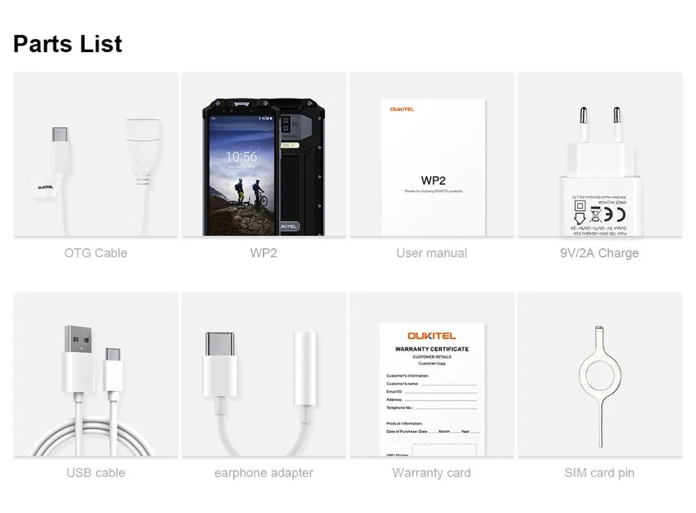 OUKITEL WP2 IP68 водонепроницаемый пылезащитный ударопрочный мобильный телефон 4G RAM 64G ROM Octa Core 6," 10000 mAh смартфон с отпечатком пальца