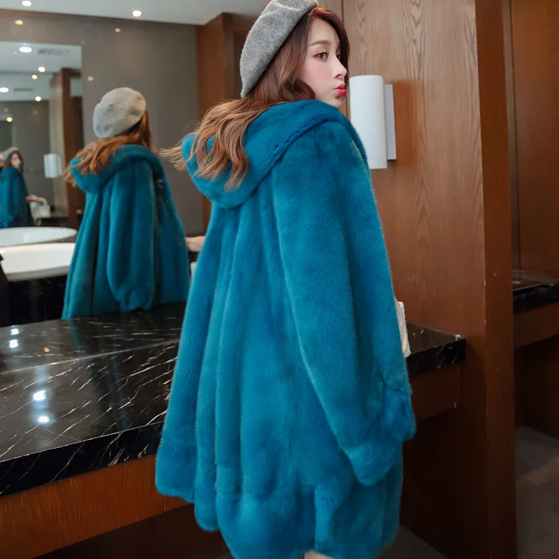 

Luxury mink fur coat women winter natural mink marten fur jacket high end quality fur coat with hood elegant New Phoenix 0718E