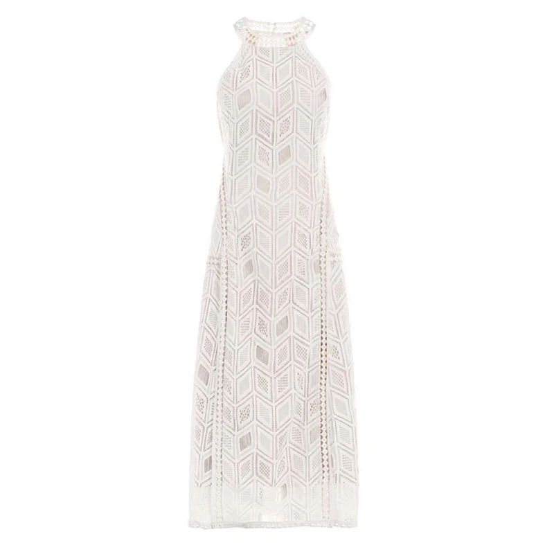 

PERHAPS U lace halter backless sexy dress Women summer long dress Party elegant white maxi split beach lace-up bow dress D1291