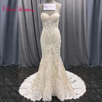 

iLoveWedding 2019 Vestidos de novia Strapless Lace Delicate Beaded Court Train Luxuy Trumpet Wedding Dresses Real Photo