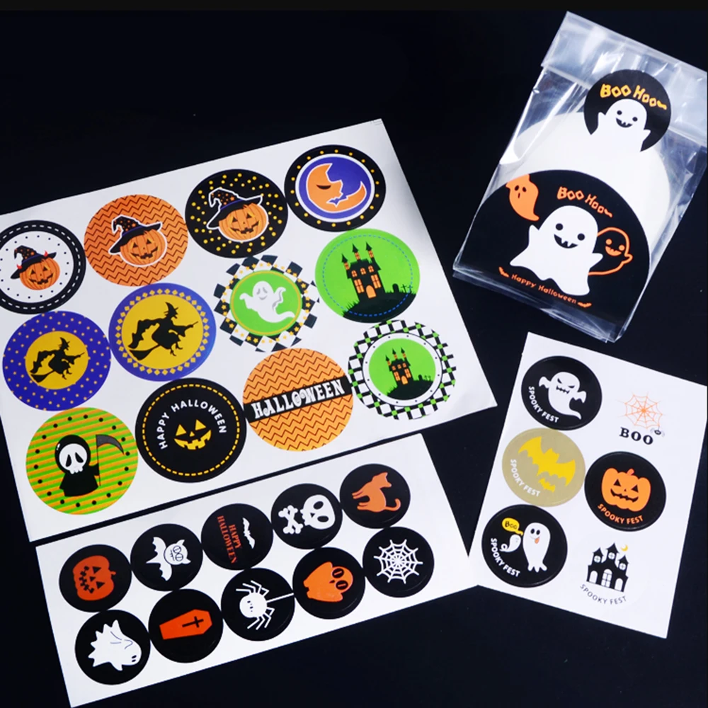 120pcs Halloween Labels Packaging Candy Cookie Bag Sticker Decoration DIY Craft Sealing Stickers