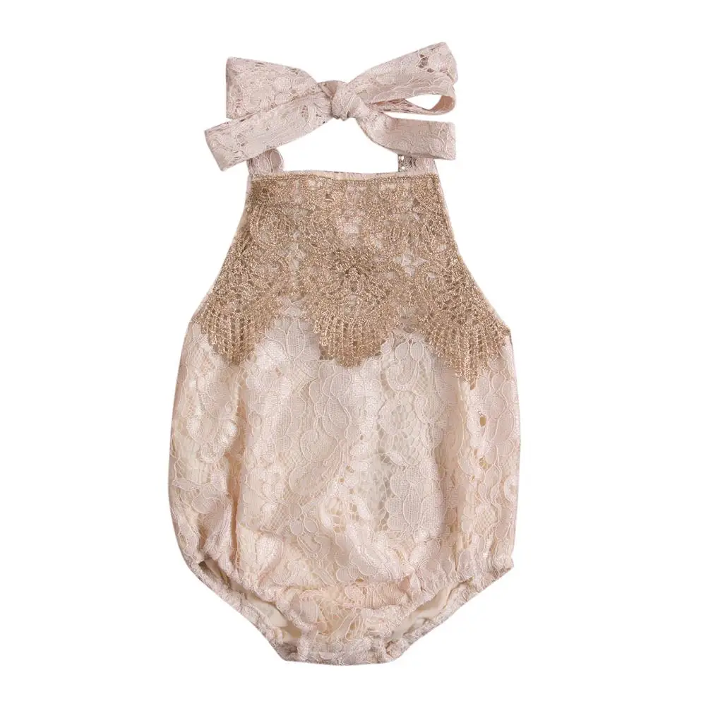 

New Summer Baby Girls Lace Jumpsuit Bodysuits Beige Clothes Sunsuit Newborn Toddler Infant Kids Sleeveless Clothing 0-24M
