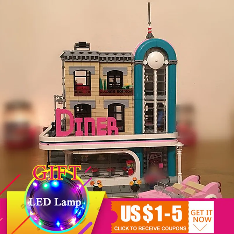 

15037 2778Pcs Creative Street Scene The Downtown Diner set Building Block Compatible with 10260 Toys As New Year Gifts lepin