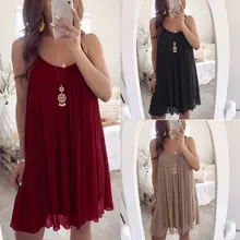 Womens Plus Size Spaghetti Straps Chiffon Vest Mini Dress Pleated Layered Cami Front Solid Color Loose Flare Swing Party Beach fringed spaghetti straps womens dress