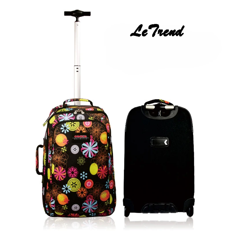 

LeTrend Black flowers Oxford Travel Bag Men Business Rolling Luggage Cute Students Suitcases Wheel laptop bag Trolley