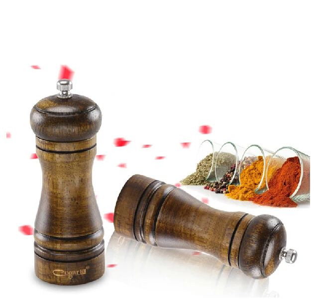 2PCS 5 Inch Europe Style Manual Wooden Spice Grinder with Ceramic Core Herb & Spice Tool Herb Peper Salt Mills Shaker Spray