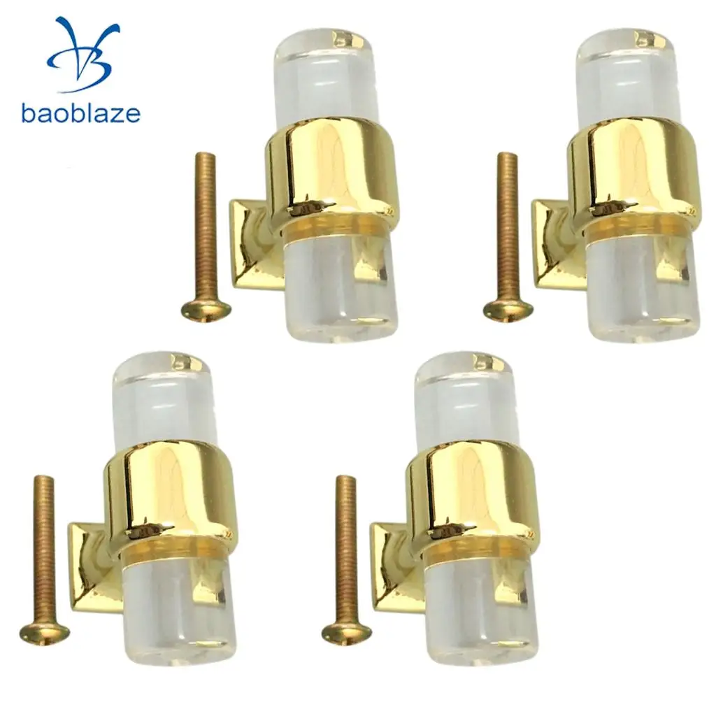 4Pcs Acrylic Door Pull Knob Drawer Cabinet Cupboard Handle Hardware Gold