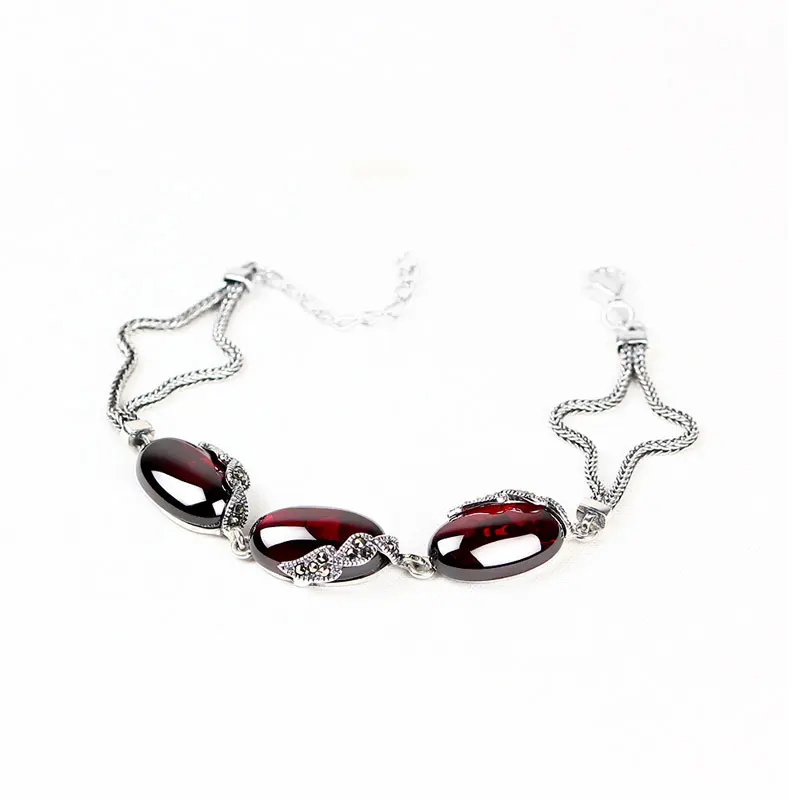 

RADHORSE 925 Silver Bracelets for Women Fine Jewelry Natural Garnet Chalcedony Bohemian style The New adjustable Bracelets