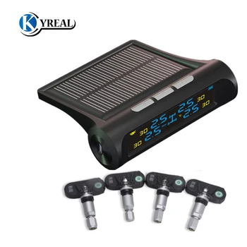 

New TPMS Solar Engery Auto Tire Pressure Monitoring with 4 Built-in Sensor Wireless For All Cars Diagnostic Tool Car Alarm