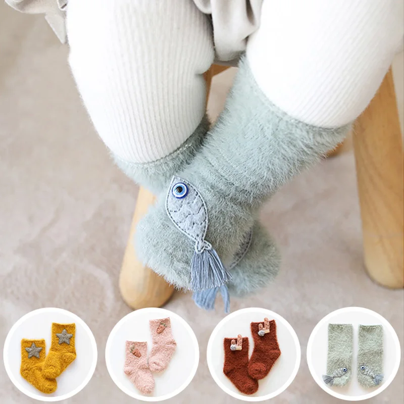Носки для новорожденных; толстые теплые зимние носки для маленьких мальчиков и девочек; Плюшевые Носки с рисунком для малышей; Sokken Meia Infantil Skarpetki
