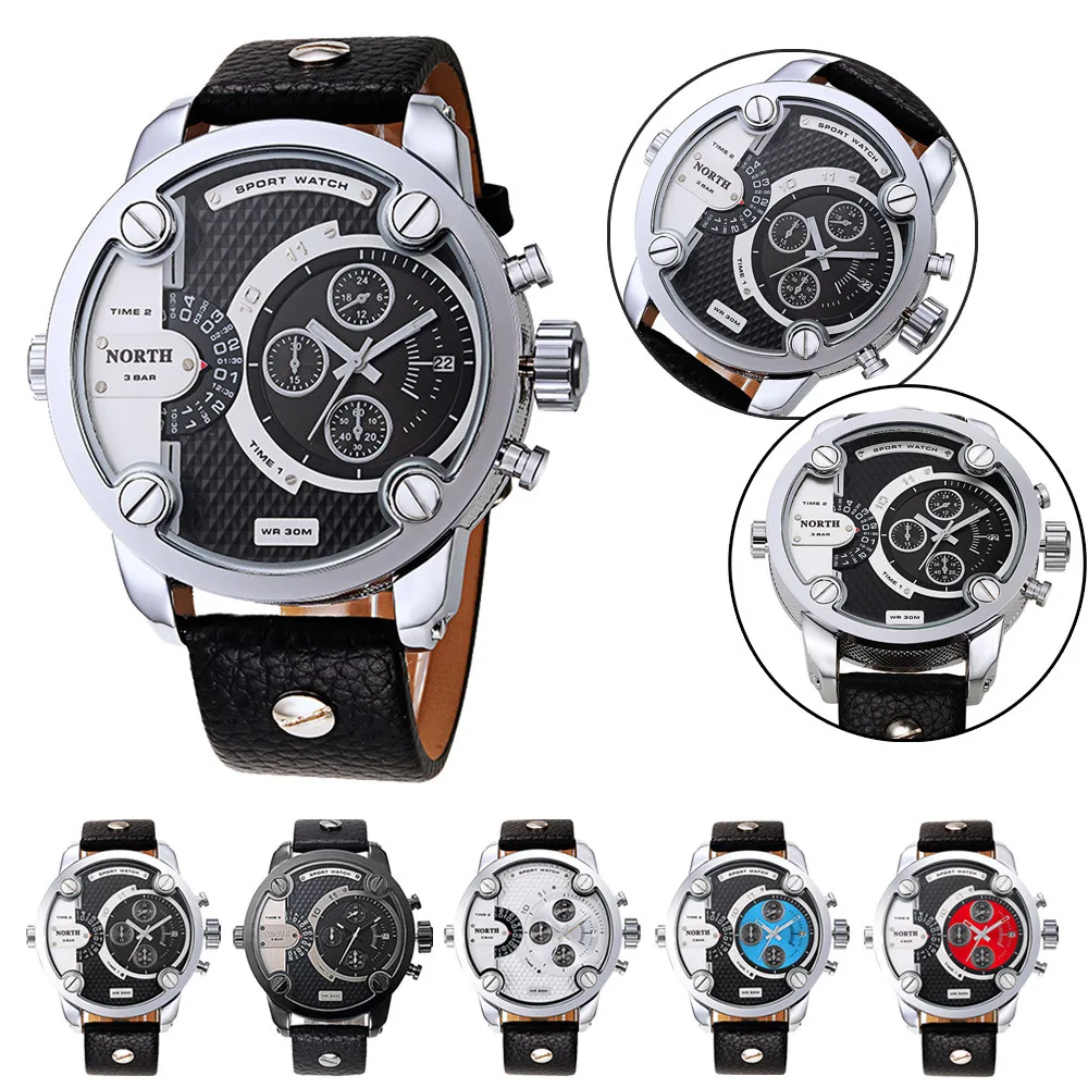 

North Two Time Movements Quartz Wrist Watch Leather Sports Mens Watch relogio feminino erkek kol saati mens watches skmei saat