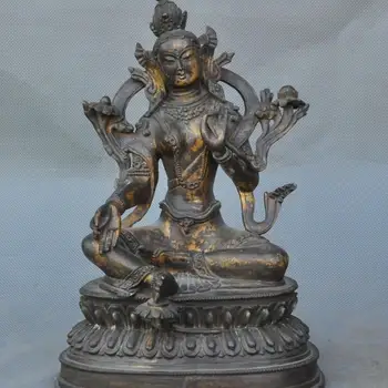 

Old Tibet Buddhism Gilt Bronze Green Tara Goddess Kwan-yin Guanyin Buddha Statue