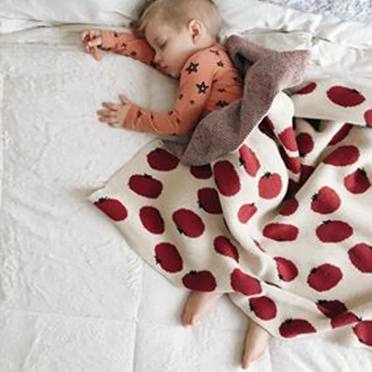 Nordic Style Combed Cotton Knitting Baby Blankets Cherry Tomatoes Pattern Soft Baby Bedding Air Conditioning Blanket Nordic Style Combed Cotton Knitting Baby Blankets Cherry Tomatoes Pattern Soft Baby Bedding Air Conditioning Blanket