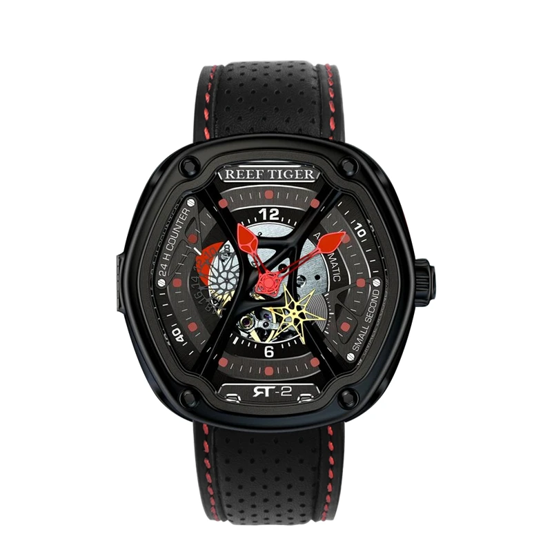 Риф Тигр/RT Роскошные спортивные часы для дайвинга светящийся циферблат нейлон/кожа/резина Ремешок Автоматические часы Креативный дизайн RGA90S7 - Цвет: BSBL