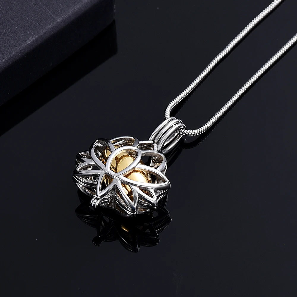 IJD20001 Stainless Steel Lotus Flower Keepsake Locket Hold Gold Color Mini Urn for Loved One's Sharing Ashes Cremation Jewelry