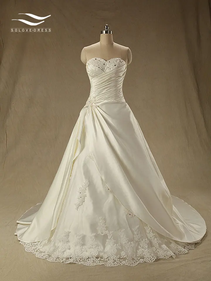 Custom Made Sweetheart Stain Wedding Dress with Beads Lace and Pleat A