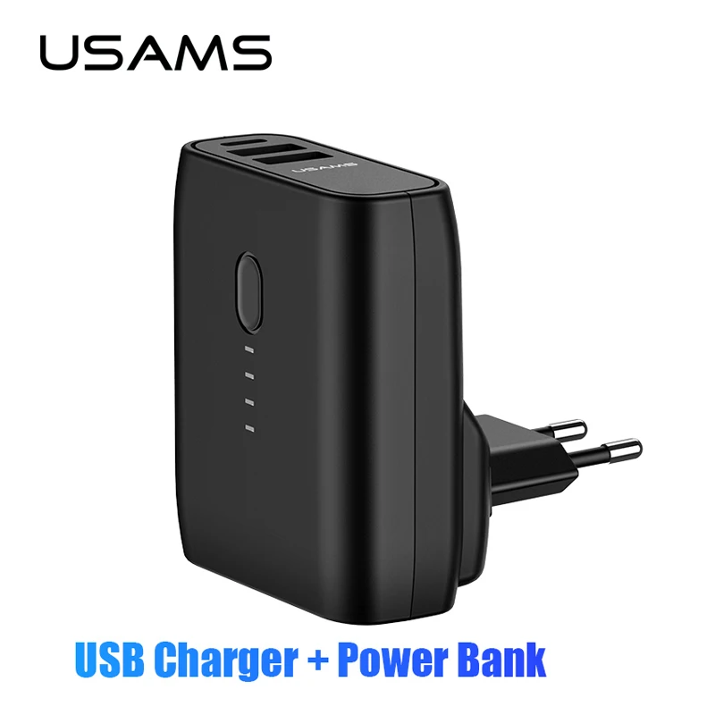 USAMS 5000mah power Bank 2 в 1 EU/US складная вилка USB зарядное устройство Быстрая зарядка