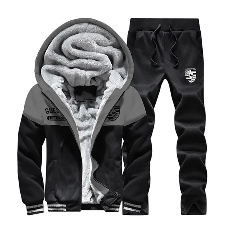 Goede 2019 Mannen Warme Sets Fashion Sporting Dikke Pak Patchwork Rits Hooded Sweater + Trainingsbroek Heren 2 Stuks Sets Slanke Trainingspak