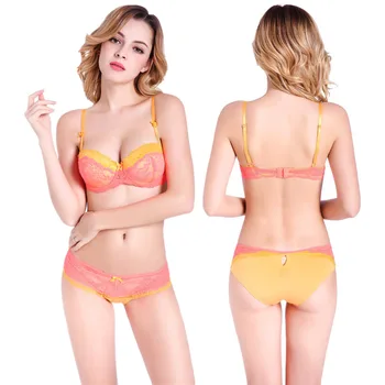 

Double Layer Lace Bra Set Lingerie Push up Half 1/2 Cup Sexy Bra 34B-100DD Underwear gathering Bra Briefs Set H224