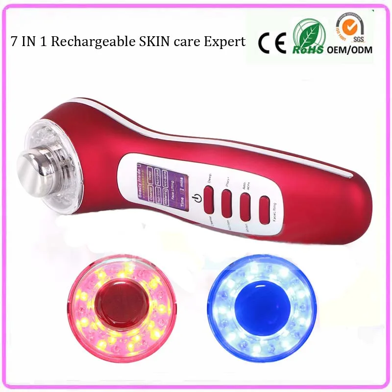 7 IN 1 Deep Pores Pigment Freckle Acne Wrinkle Removal Galvanic Ultrasonic Ion Photon Rejuvenation Face Lifting Beauty Equipment