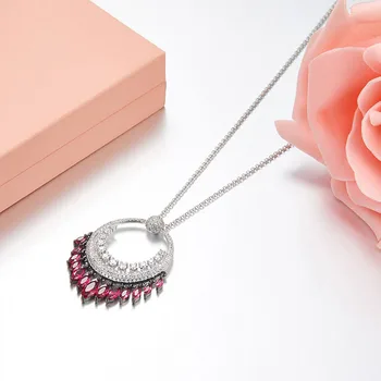 

SLJELY High Quality 925 Sterling Silver Red Cubic Zirconia Candy Pendant Necklace Luxury Jewelry for Women Girls Christmas Gift