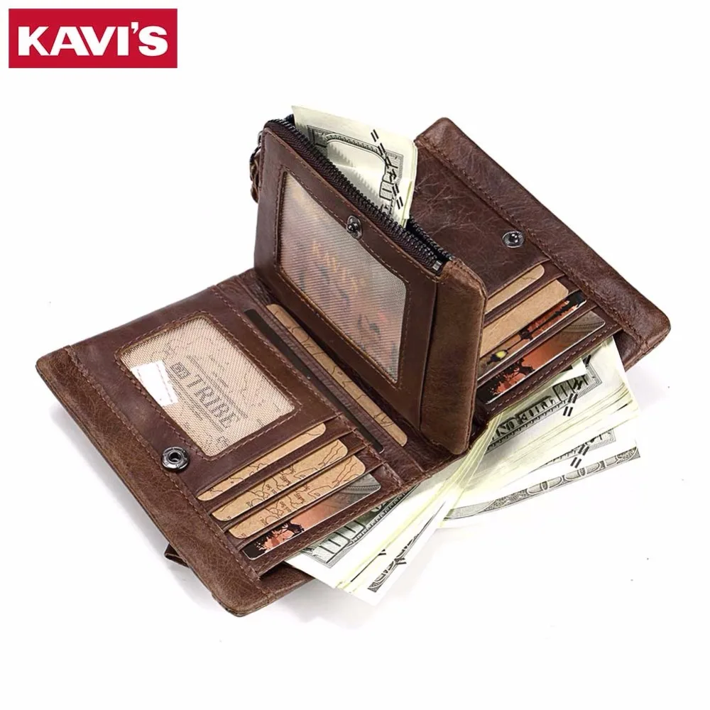 

KAVIS Genuine Leather Wallet Men Coin Purse with Card Holder Male Vallet Money Bag Portomonee Small Walet PORTFOLIO for Perse