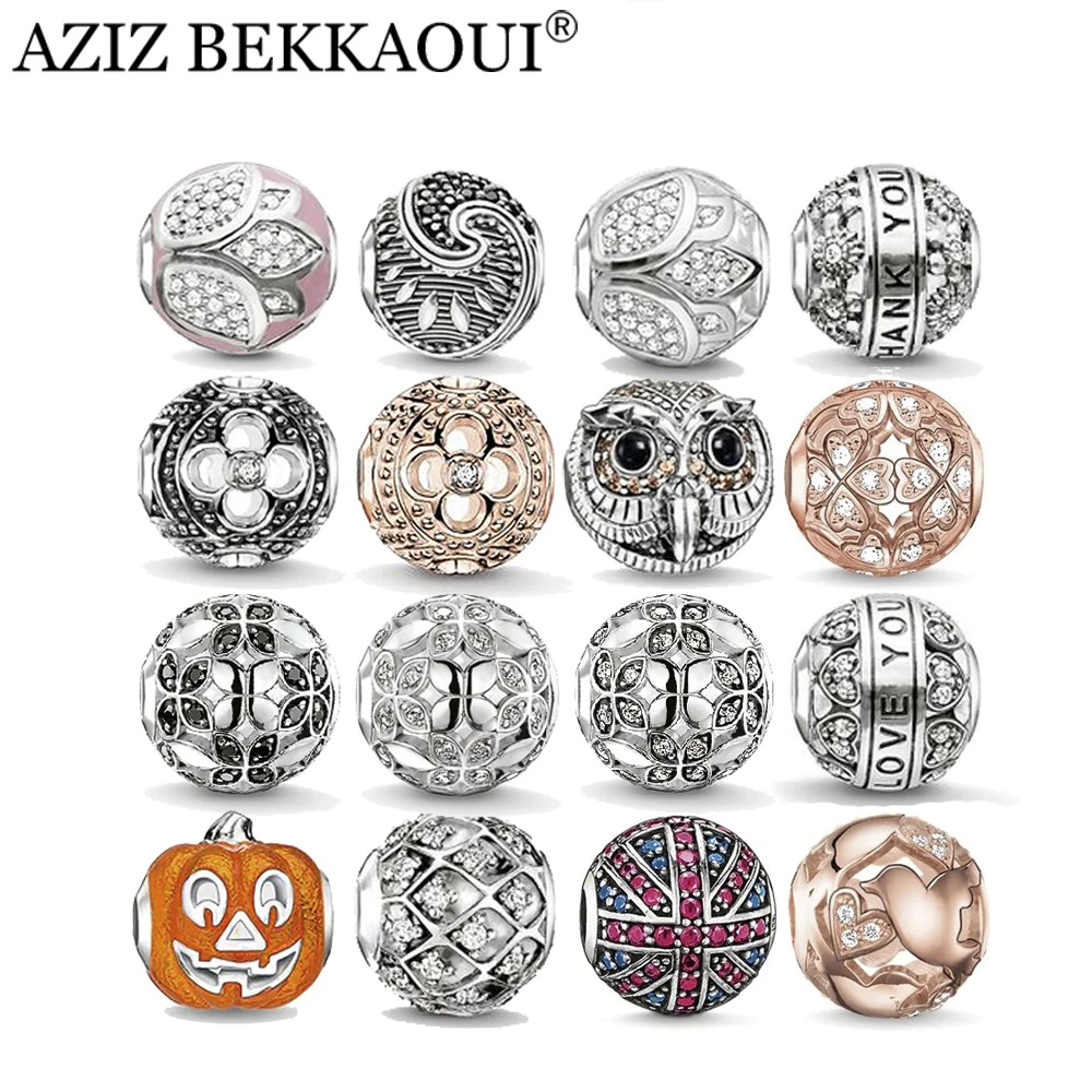 

AZIZ crystal loose beads fit for DIY original bracelet luxury flower beads big hole owl charms brand fashion women jewelry