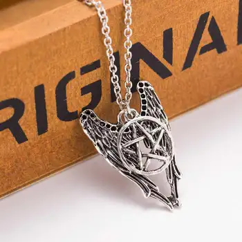 

Supernatural necklace pentagram Pentacle Castiel angel wings vintage Ancient Silver Color pendant jewelry for men and women