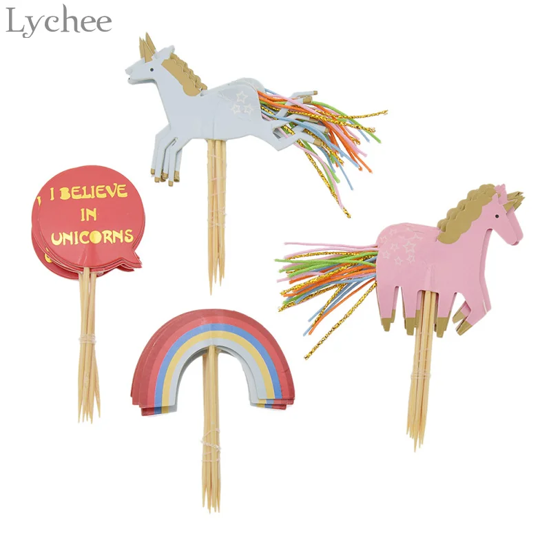 

Lychee 24pcs/set Unicorn Rainbow Cake Topper Wedding Birthday Party Baby Shower Dessert Baking Cake Decorating Supplies