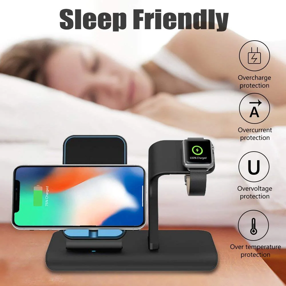 DCAE Qi Wireless Charger For iPhone X XS XR 8 11 Samsung S10 S9 S8 10W 2 in 1 Fast Charging Stand for Airpods Apple Watch 5 4 3