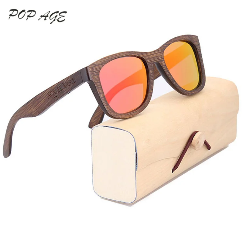 

POP AGE Brand Women Wood Sunglasses Mirror Vintage Sun Glasses for Men Polarized Sunglasses Eyewear Zonnebril Dames GB001
