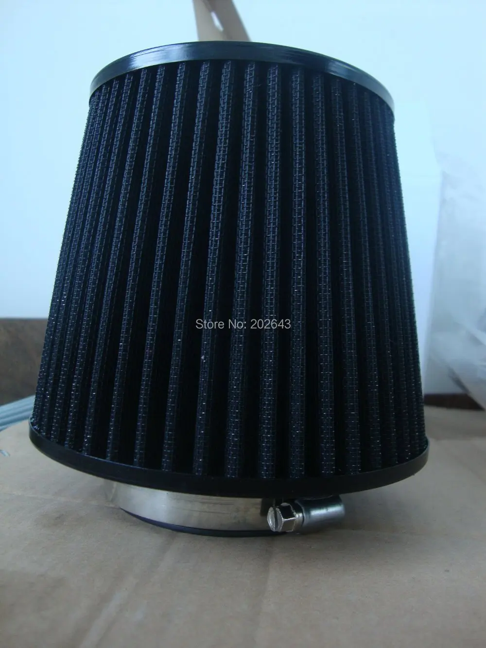 21055 black car air filter with 76mm neck black washable cloth & flat
