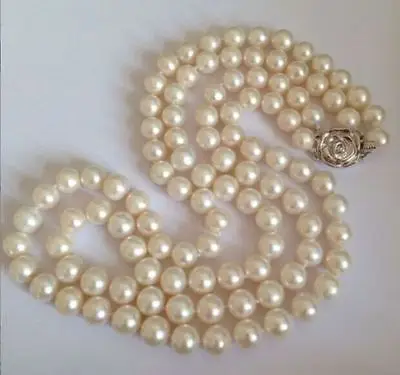 

HOT## Wholesale FREE SHIPPING >>> double strands 9-10mm south seas white pearl necklace 18*19inch