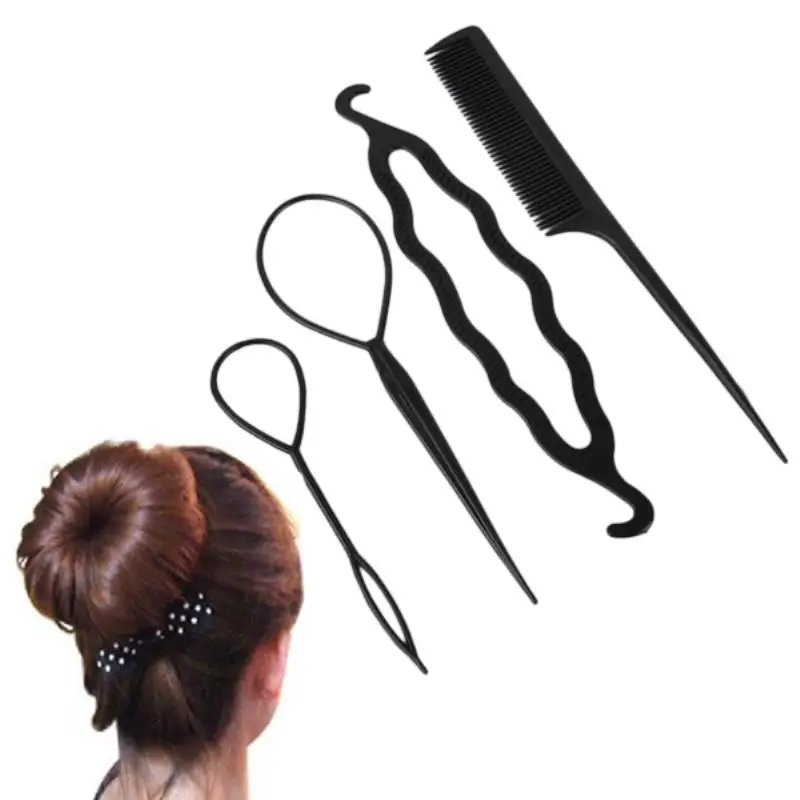 

Mayitr 3pcs 4in1 Ponytail Bun Maker Tool High Quality Hair Braid Styling Clip Tool With Comb Kit Set