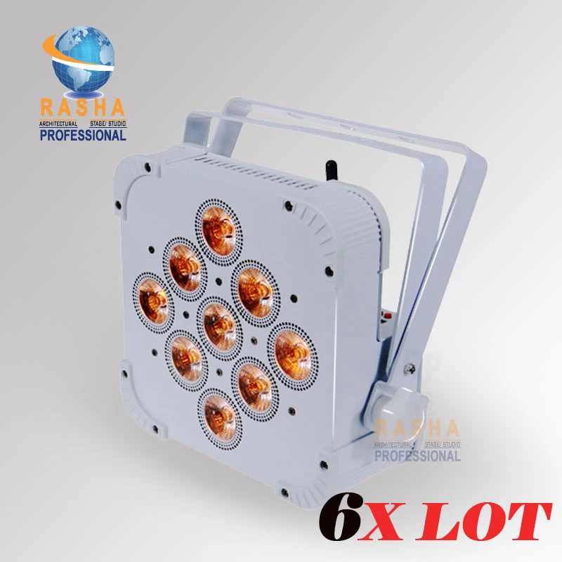 

6X LOT Rasha HexV9 9*18W 6in1 RGABW+UV Built in Wireless LED Flat Par Light,LED Flat Par Can,Disco Event Stage Light