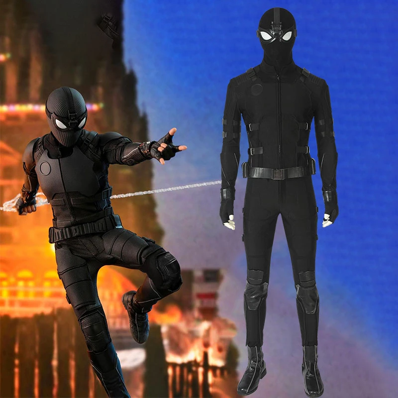 Костюм Человека-паука для косплея; костюм Человека-паука; костюм супергероя; черный костюм на хеллоуин для взрослых и мужчин; полный комплект сапог