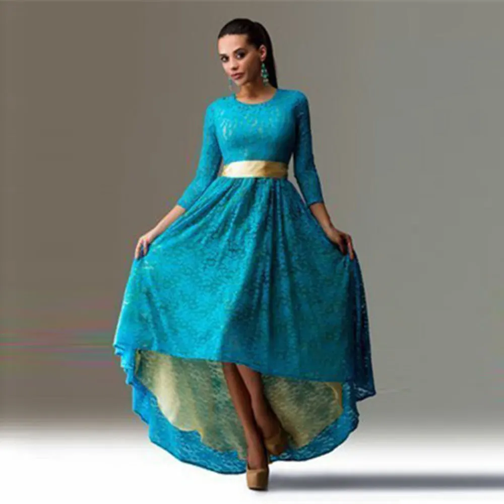 

New Spring Long Dress 2018 Sexy Women Dresses Three Quarter Long Maxi Lace Dress Prom Ballgowns Asymmetrical Hem Vestidos M0100
