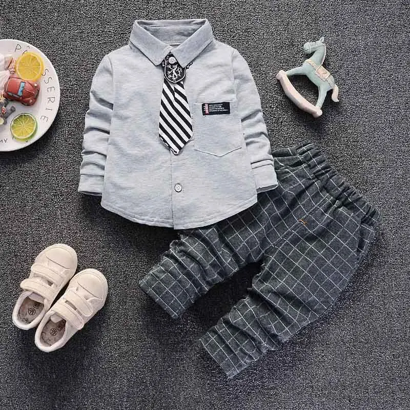 Goede BibiCola jongens kleding set 2018 lente formele gentleman 2 stks pak voor kids clothess bebe katoen set kinderen plaid trainingspak set