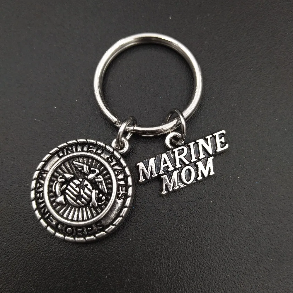 United States Marine Corps Mom Charm Keychains Stainless Steel Metal