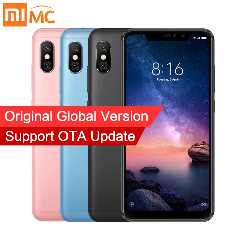 В наличии глобальная версия Смартфон Xiaomi Redmi Note 6 Pro 3 ГБ 32 Восьмиядерный процессор