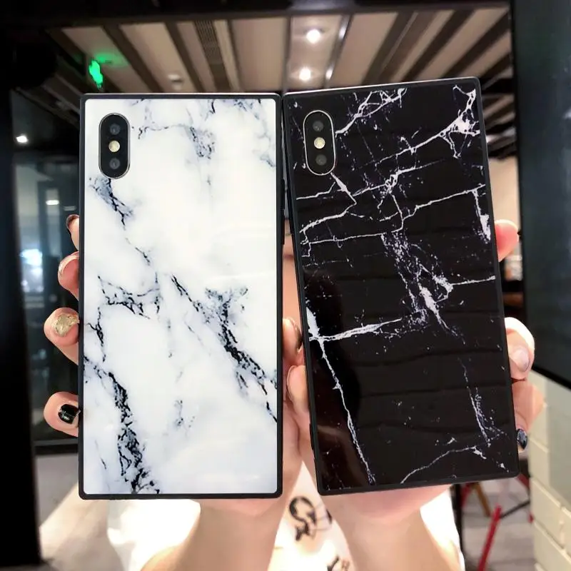 Модные квадратные чехлы для телефонов iPhone X 6 6s 7 8 Plus глянцевая мраморная текстура