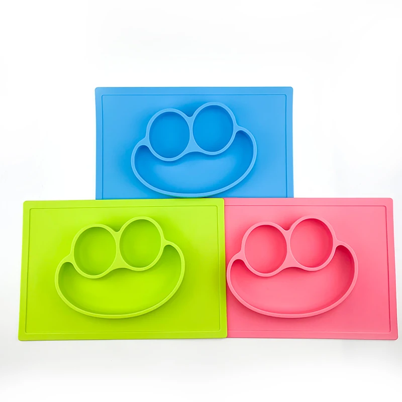 Children's Dishes latest Silicone Sucker Bowl Baby Smile Face Plate Tableware Set Smile Face Baby Tableware Set kids plate