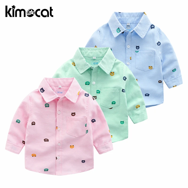 Детские рубашки Kimocat для мальчиков хлопковые однотонные 100% одежда классические