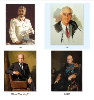 

4P # World War II ART # Russia Joseph Stalin Franklin D.Roosevelt Churchill Dwight David Eisenhower portrait print art painting