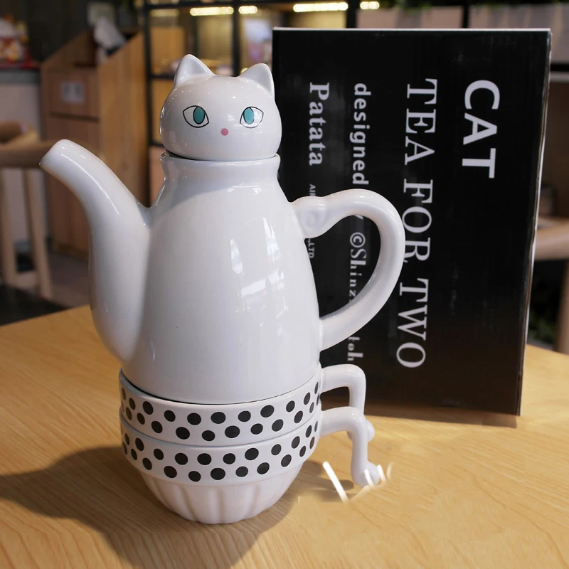 

Brand Cat Tea Set Japanese-Style 1pcs Ceramic Kettle With 2 Pcs Cups And 1pcs Tea Infuser Coffee Porcelain Kettle Drinkware